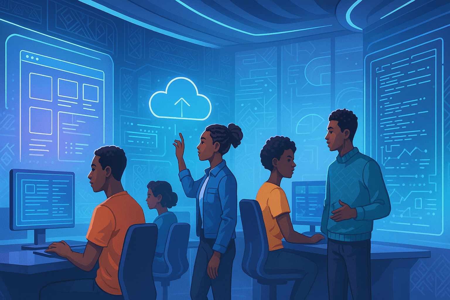 An engaging hero image showing a vibrant and diverse group of students learning